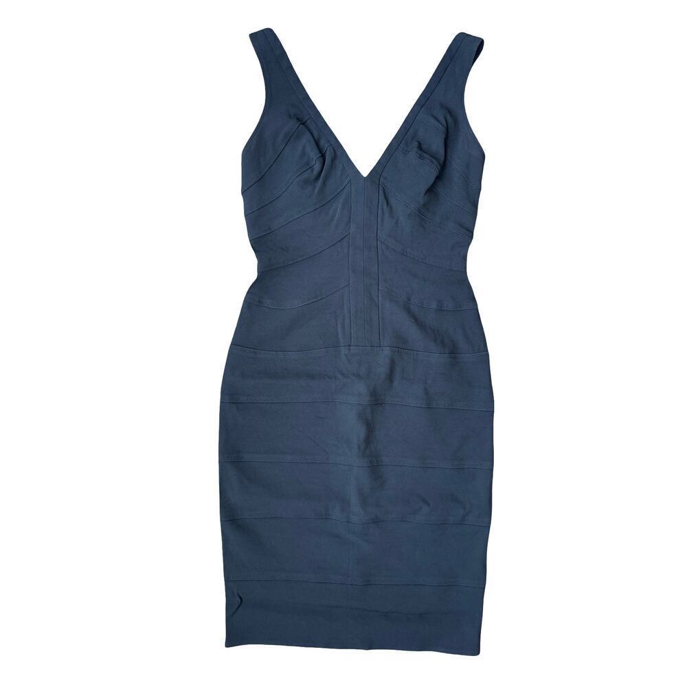Bianca Nero Black Bandage Bodycon V Neck Stretch Slimming Dress - Small est. - Picture 2 of 12